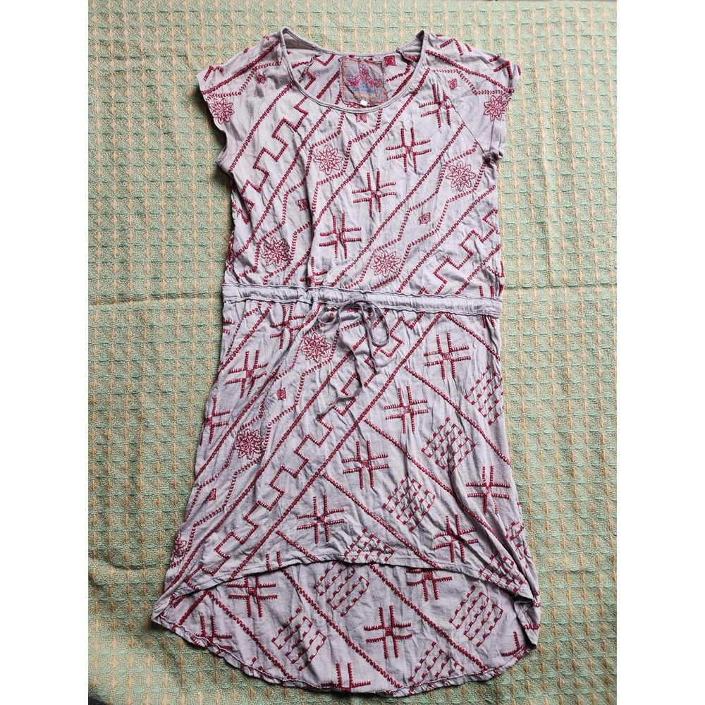 Johnny Was LA Coral Grey & Red Embroidered Knee Length Dress Size Medium